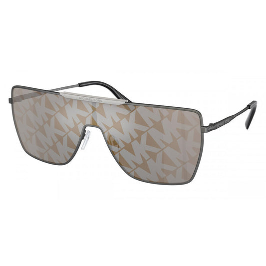 Michael Kors MK1152/S Geometric Sunglasses in Brown Mirror / Matte Gunmetal, detail view