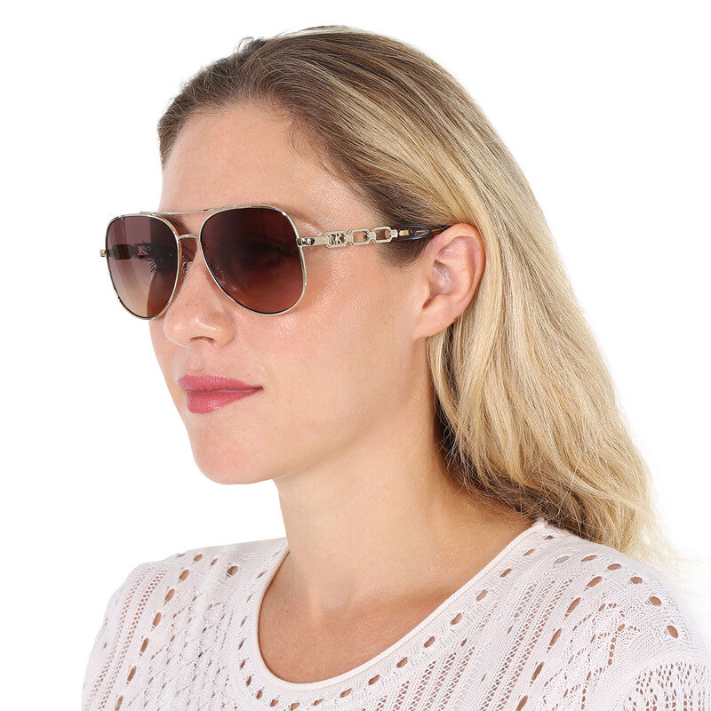 Michael Kors MK1121/S Pilot Sunglasses in Brown Gray Gradient Mirrored / Light Gold, side view