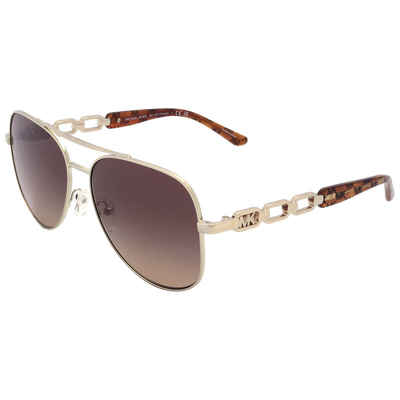 Michael Kors MK1121/S Pilot Sunglasses in Brown Gray Gradient Mirrored / Light Gold, back view
