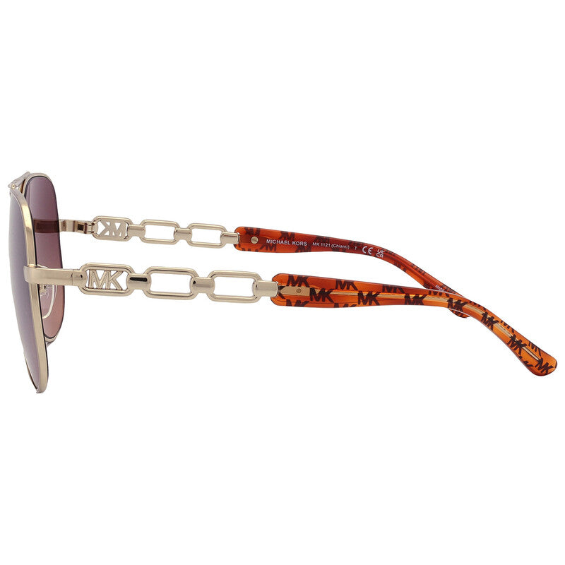 Michael Kors MK1121/S Pilot Sunglasses in Brown Gray Gradient Mirrored / Light Gold, detail view