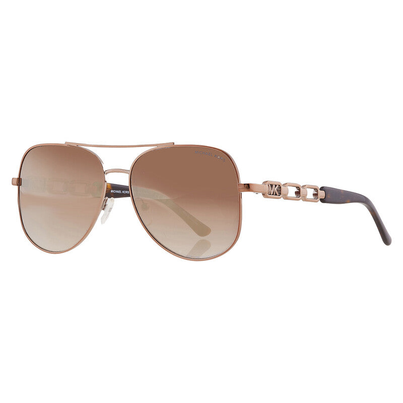 Michael Kors MK1121/S Pilot Sunglasses in Silver Flash / Caramel Mink Beige, angle view