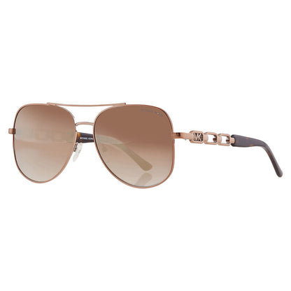 Michael Kors MK1121/S Pilot Sunglasses in Silver Flash / Caramel Mink Beige, angle view