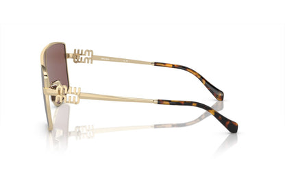 Miu Miu MU51ZS Geometric Sunglasses in Brown Silver Internal Purple Mirror Pale Gold, side view