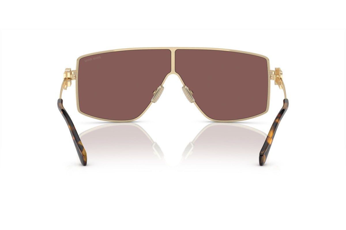 Miu Miu MU51ZS Geometric Sunglasses in Brown Silver Internal Purple Mirror Pale Gold, angle view