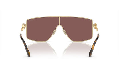 Miu Miu MU51ZS Geometric Sunglasses in Brown Silver Internal Purple Mirror Pale Gold, angle view