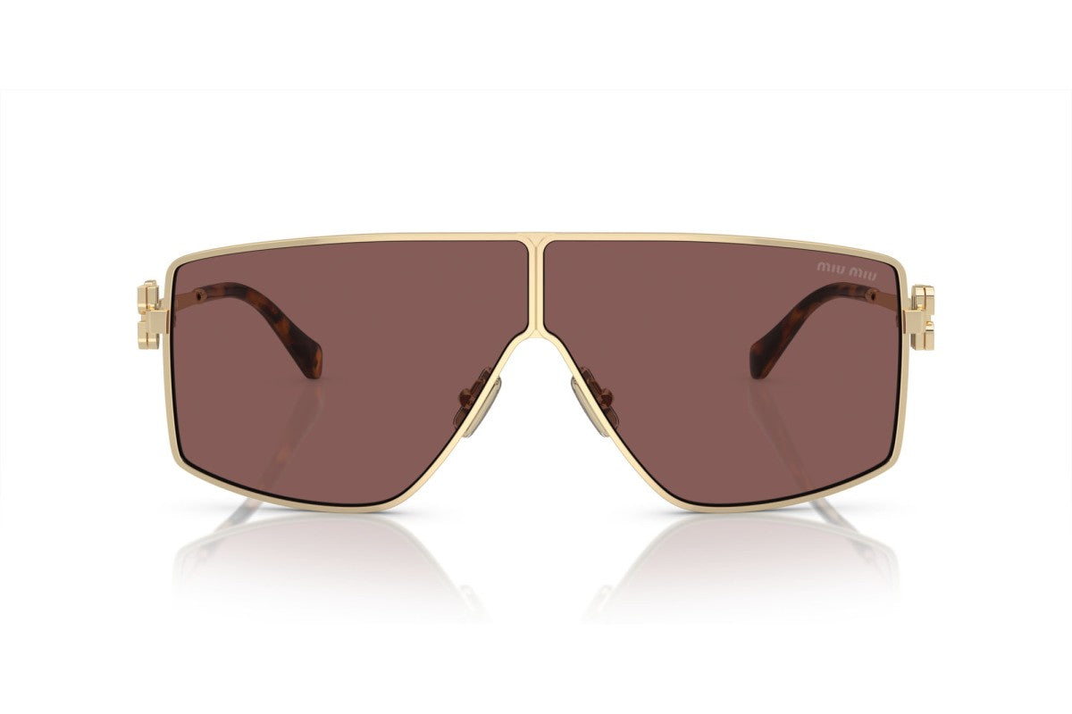 Miu Miu MU51ZS Geometric Sunglasses in Brown Silver Internal Purple Mirror Pale Gold, back view
