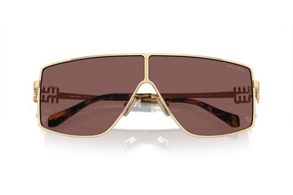 Miu Miu MU51ZS Geometric Sunglasses in Brown Silver Internal Purple Mirror Pale Gold, detail view
