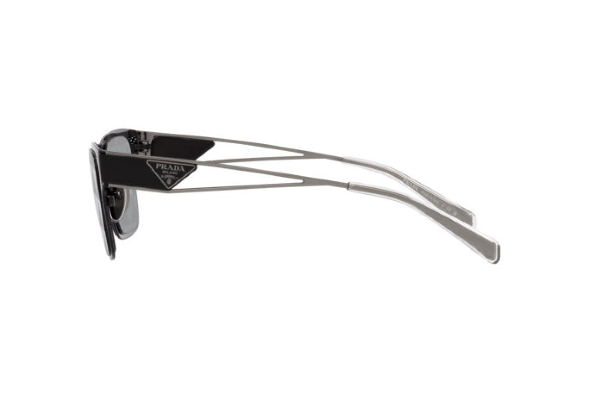 Prada PR71ZS Rectangle Sunglasses in Grey Silver Mirror / Black, angle view