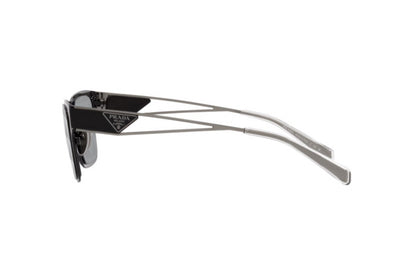 Prada PR71ZS Rectangle Sunglasses in Grey Silver Mirror / Black, angle view