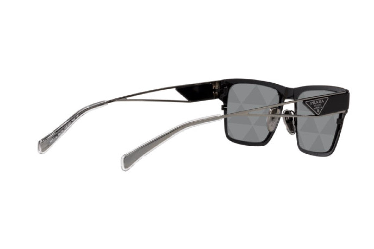 Prada PR71ZS Rectangle Sunglasses in Grey Silver Mirror / Black, back view