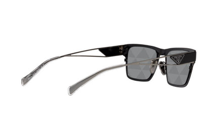 Prada PR71ZS Rectangle Sunglasses in Grey Silver Mirror / Black, back view
