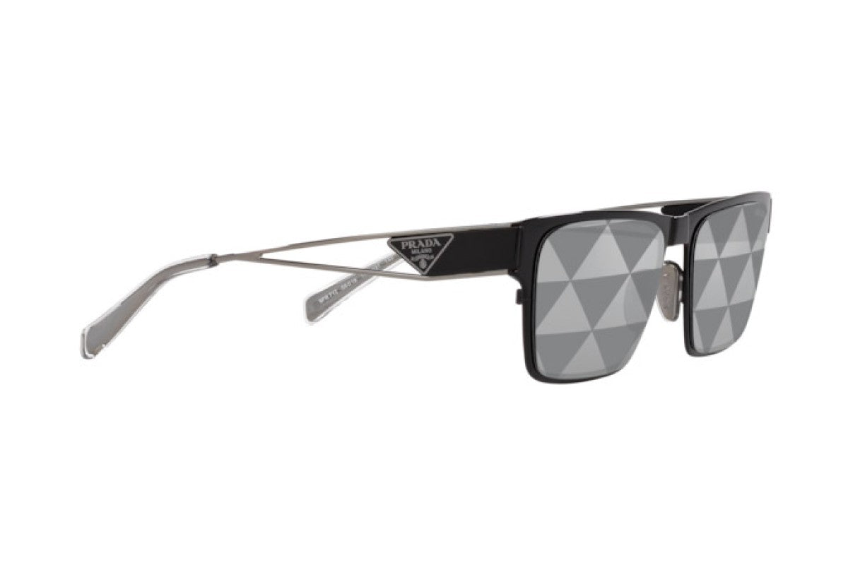 Prada PR71ZS Rectangle Sunglasses in Grey Silver Mirror / Black, detail view
