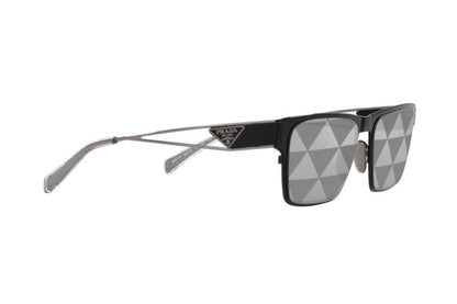 Prada PR71ZS Rectangle Sunglasses in Grey Silver Mirror / Black, detail view