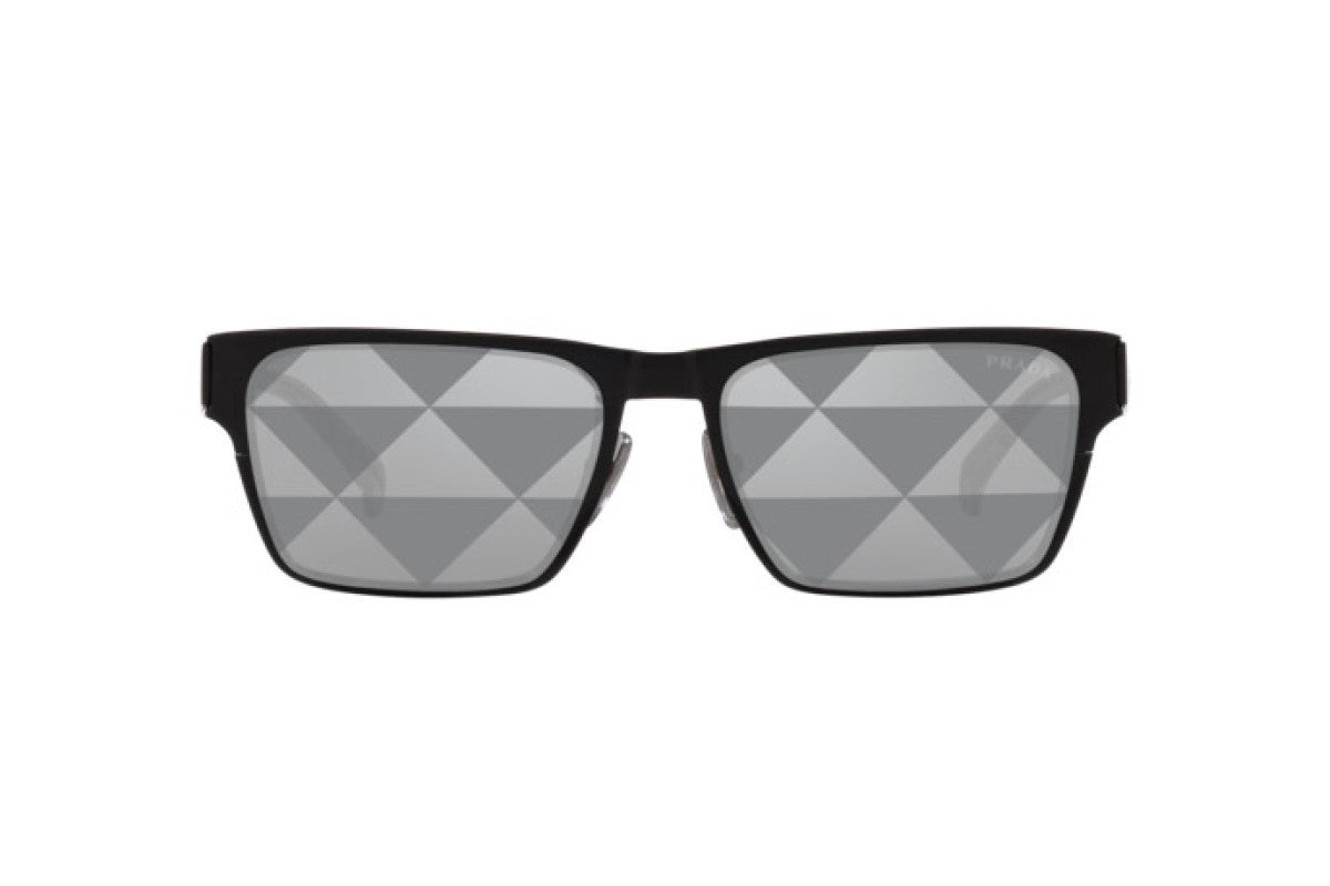Prada PR71ZS Rectangle Sunglasses in Grey Silver Mirror / Black, detail view