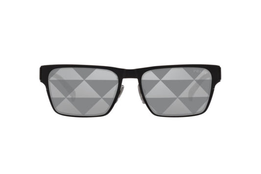 Prada PR71ZS Rectangle Sunglasses in Grey Silver Mirror / Black, detail view