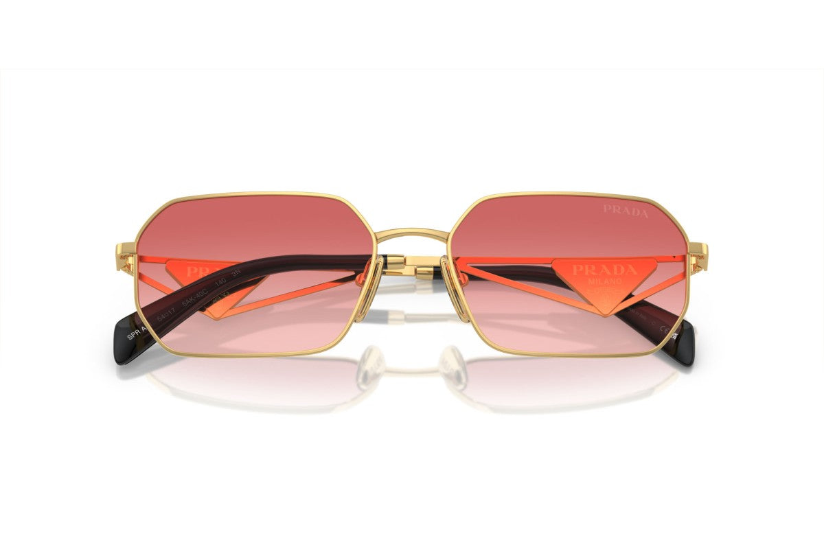 Prada PRA51S Geometric Sunglasses in Pink Red Gold, detail view