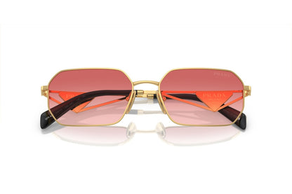 Prada PRA51S Geometric Sunglasses in Pink Red Gold, detail view