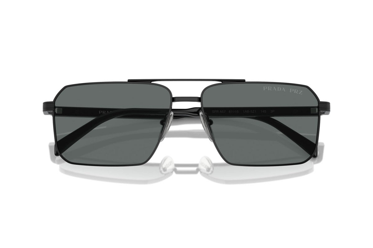 Prada PRA57S Rectangle Sunglasses in Dark Grey Black, detail view