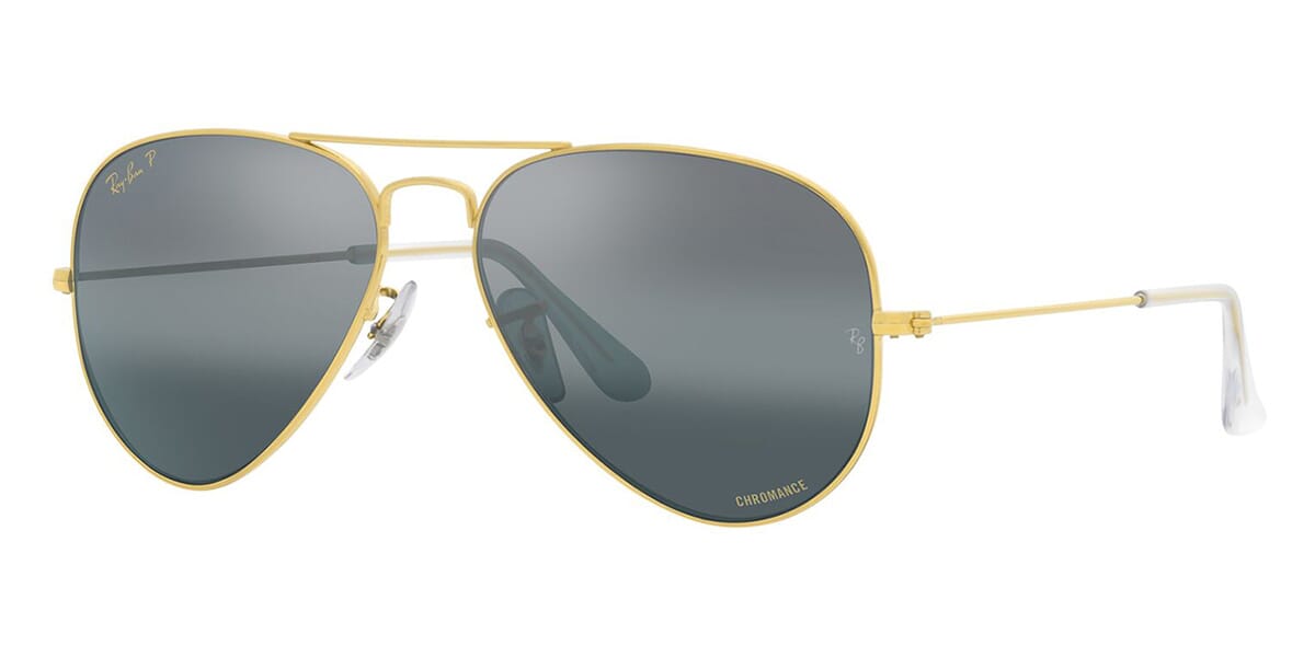 Ray-Ban RB3025 Aviator Sunglasses in Clear Gradient Dark Blue Chromance Polarised/Legend Gold, front view