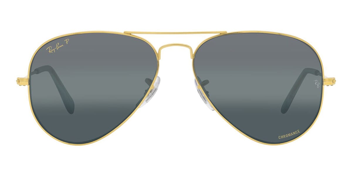 Ray-Ban RB3025 Aviator Sunglasses in Clear Gradient Dark Blue Chromance Polarised/Legend Gold, side view