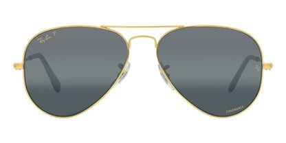 Ray-Ban RB3025 Aviator Sunglasses in Clear Gradient Dark Blue Chromance Polarised/Legend Gold, side view