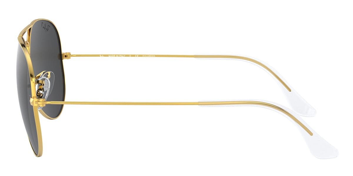 Ray-Ban RB3025 Aviator Sunglasses in Black Polarised/Legend Gold, angle view