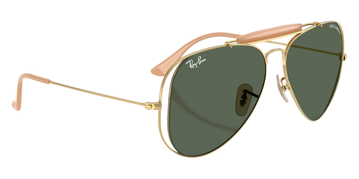 Ray-Ban RB3029M Aviator Sunglasses in Solid Green Lenses With Gold Frame, detail view