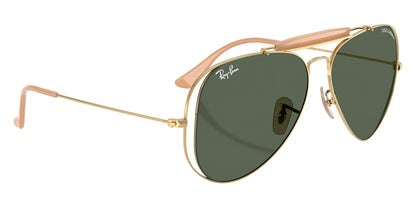 Ray-Ban RB3029M Aviator Sunglasses in Solid Green Lenses With Gold Frame, detail view