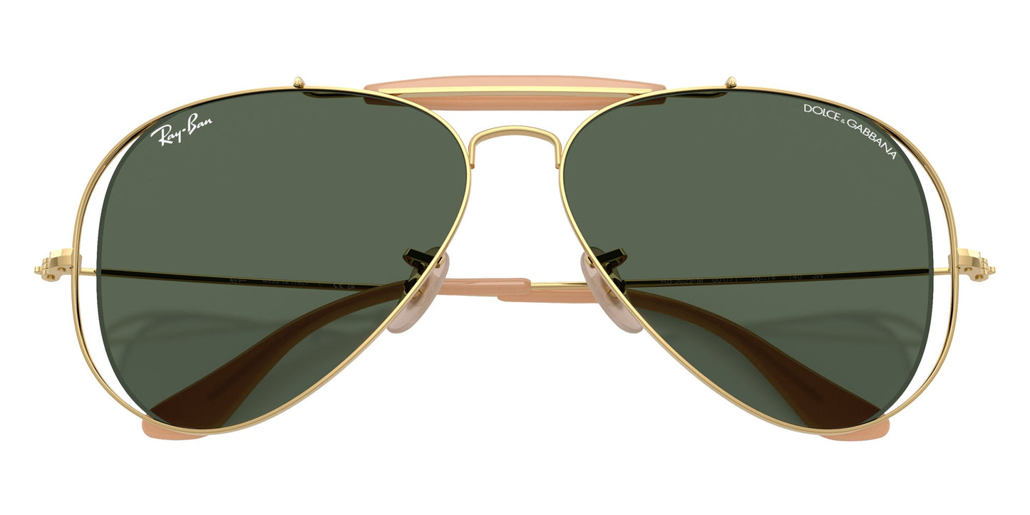 Ray-Ban RB3029M Aviator Sunglasses in Solid Green Lenses With Gold Frame, detail view