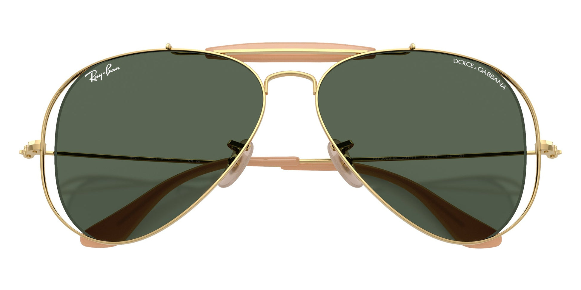 Ray-Ban RB3029M Aviator Sunglasses in Solid Green Lenses With Gold Frame, detail view