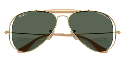 Ray-Ban RB3029M Aviator Sunglasses in Solid Green Lenses With Gold Frame, detail view