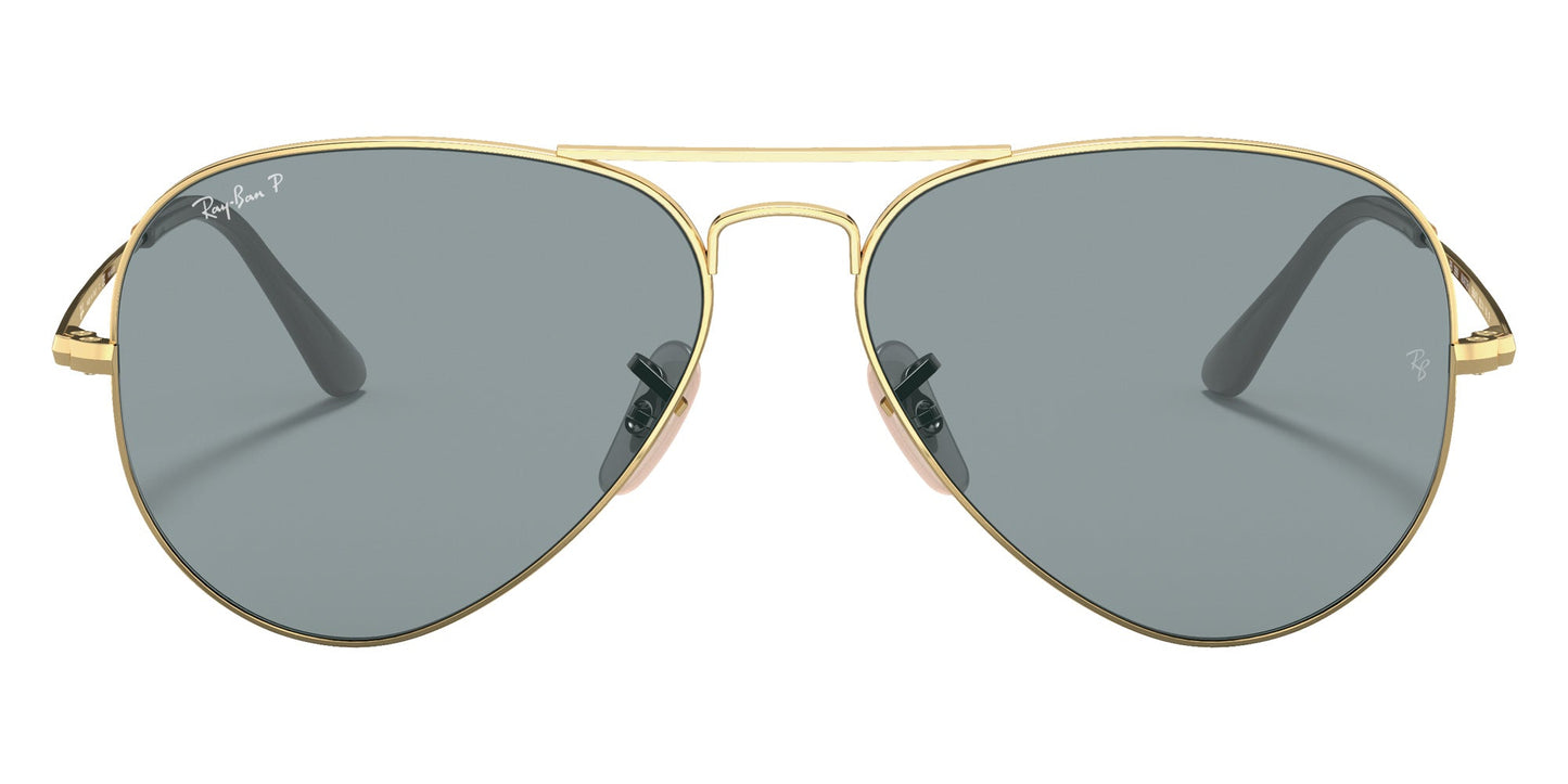 Ray-Ban RB3689 Aviator Sunglasses in Blue Gold, front view