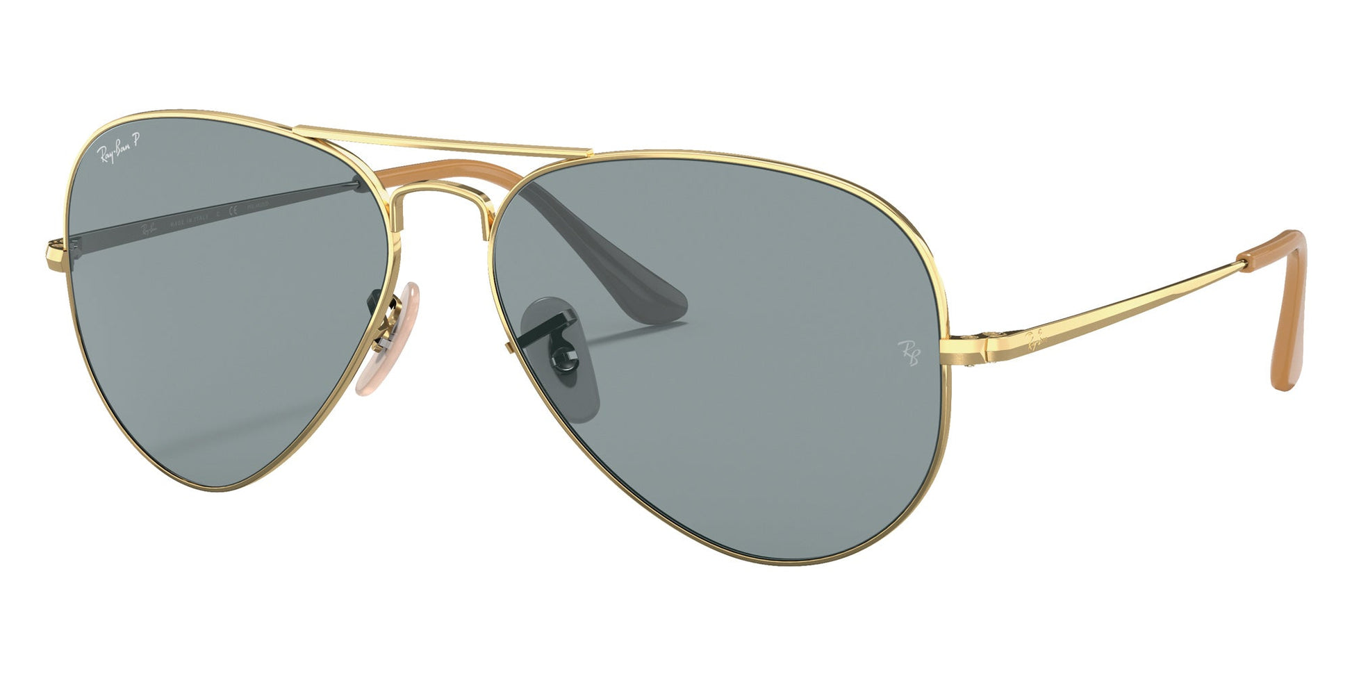 Ray-Ban RB3689 Aviator Sunglasses in Blue Gold, angle view
