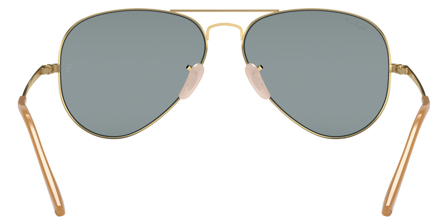 Ray-Ban RB3689 Aviator Sunglasses in Blue Gold, back view