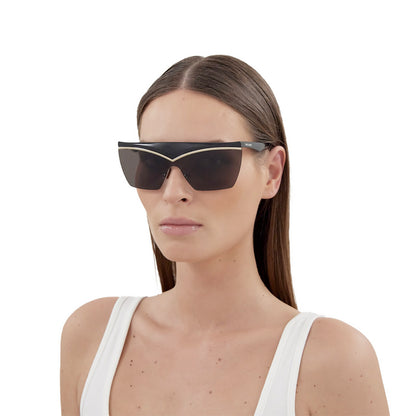 Saint Laurent SL614 Geometric Sunglasses in Black/Black, detail view