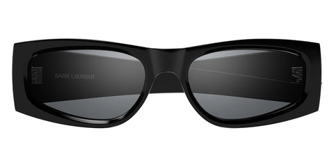 Saint Laurent SLM140 Square Sunglasses in Grey Silver Flash Mirror / Shiny Black, side view