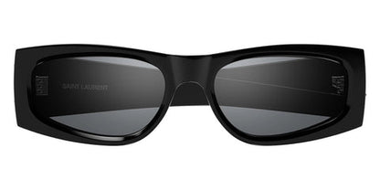 Saint Laurent SLM140 Square Sunglasses in Grey Silver Flash Mirror / Shiny Black, side view