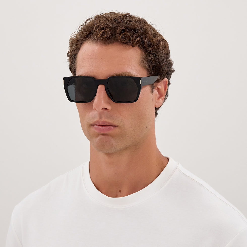 Saint Laurent SL894S Rectangle Sunglasses in Grey/Black, detail view