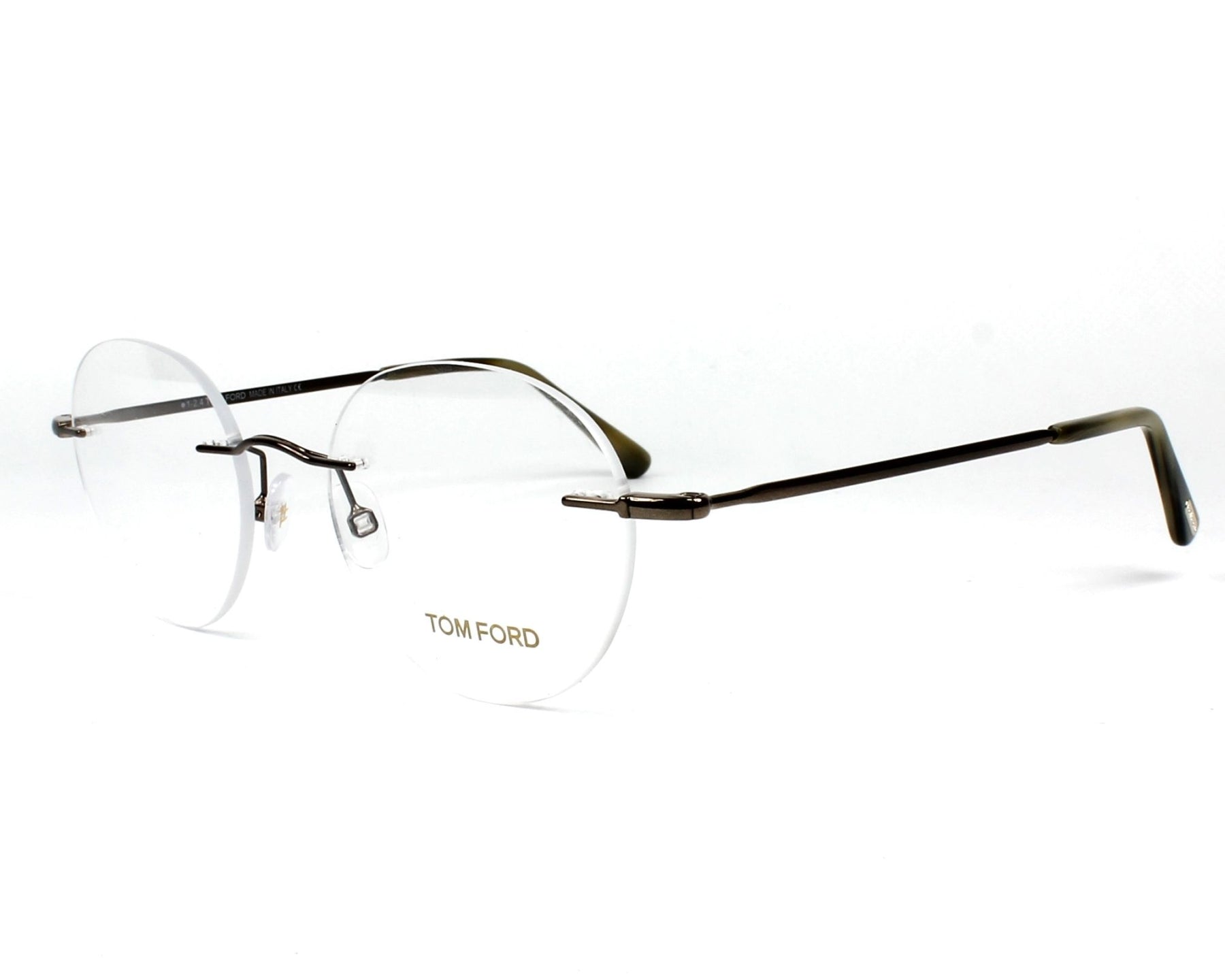 Tom Ford TF5340 Round Eyeglasses in Clear Dark Bronze, angle view