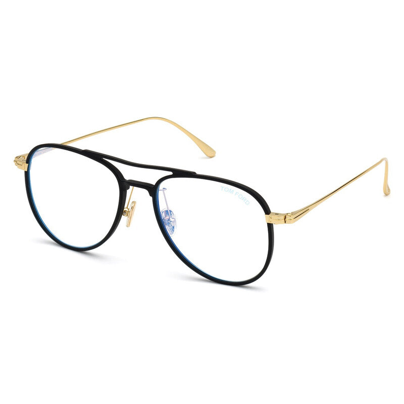 Tom Ford TF5666B Pilot Eyeglasses in Matte Black / Shiny Yellow Gold, angle view