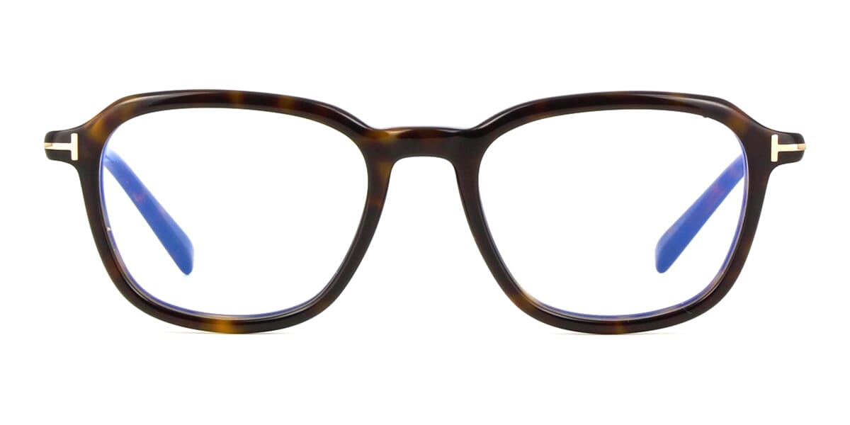 Tom Ford TF5980-B Square Eyeglasses in Shiny Dark Havana, angle view
