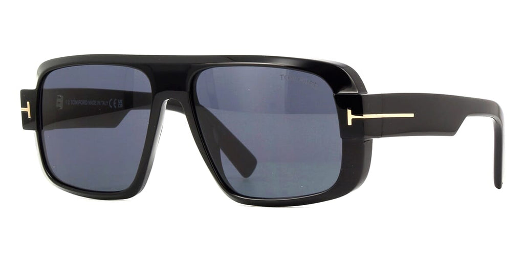 Tom Ford TF1101/S Square Sunglasses in Solid Grey Lenses With Shiny Black Frame, angle view