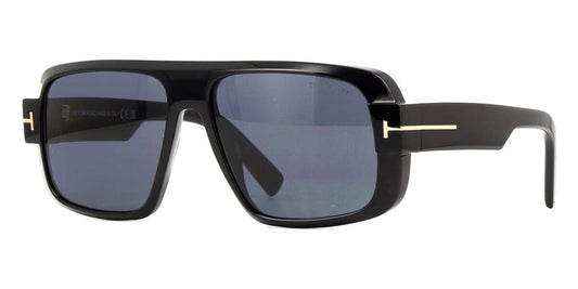 Tom Ford TF1101/S Square Sunglasses in Solid Grey Lenses With Shiny Black Frame, angle view