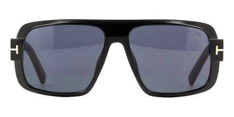Tom Ford TF1101/S Square Sunglasses in Solid Grey Lenses With Shiny Black Frame, front view