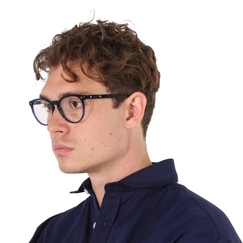 Versace VE3257 Round Eyeglasses in Transparent Blue, angle view